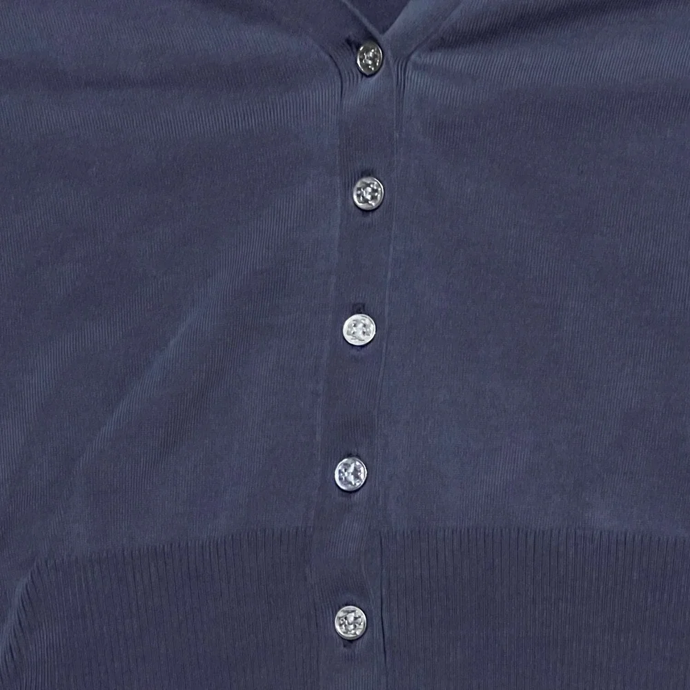 Tory Burch Gray Silk Blend V-Neck Button Front Cardigan Sweater XS